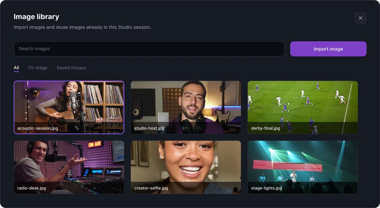 The FeelThere image library with imported images and the layout of a FeelThere session